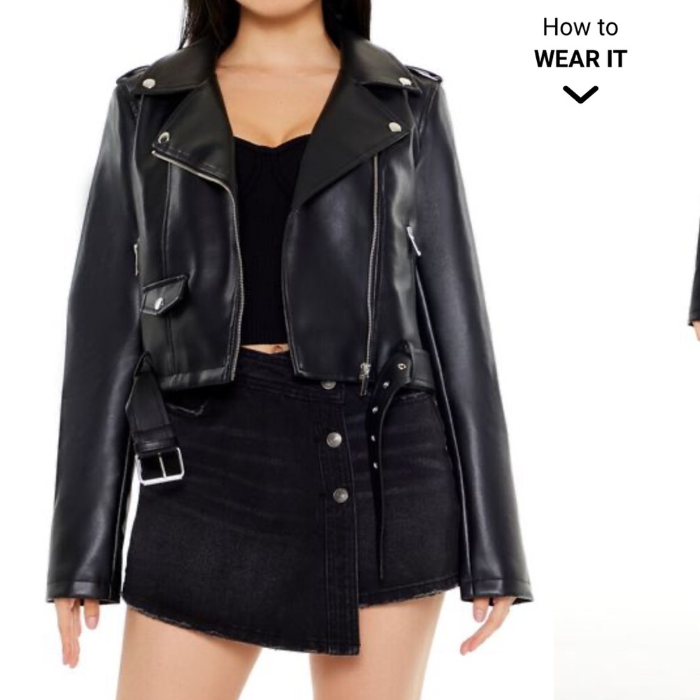 Size Large Like New Faux Leather Cropped Black Jacket Forever 21